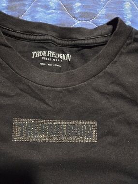 True Religion Black Short-Sleeve Tee with Embellished Logo